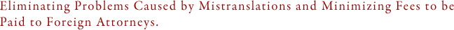Eliminating Problems Caused by Mistranslations and Minimizing Fees to be Paid to Foreign Attorneys.